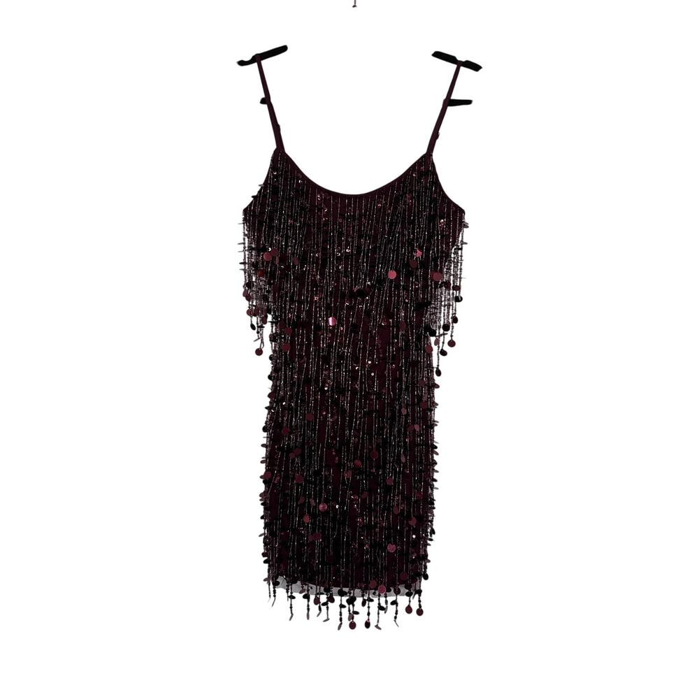 NWT Liv Foster Beaded Scoopneck Mini Dress in Blackened Red, 4